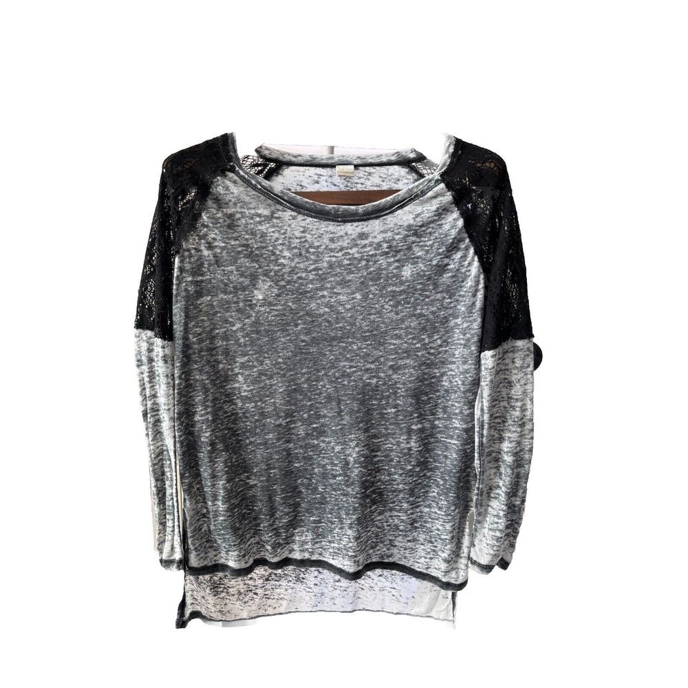 Wild Pearl S Gray Pullover Tee Lace Inlays Long Sleeve Whimsy Goth Longer Tee - Picture 2 of 7